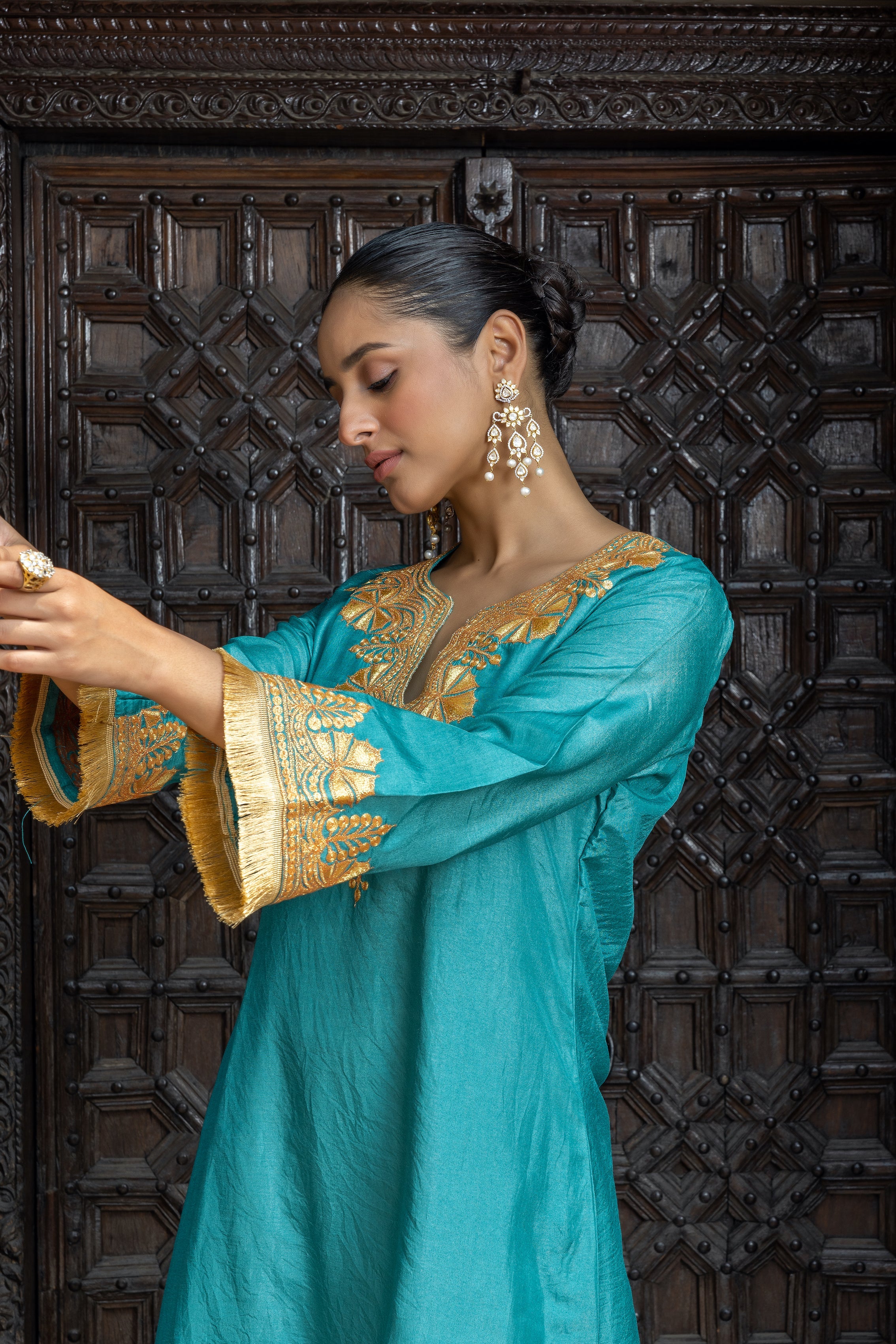 Teal Silk Kurta Set