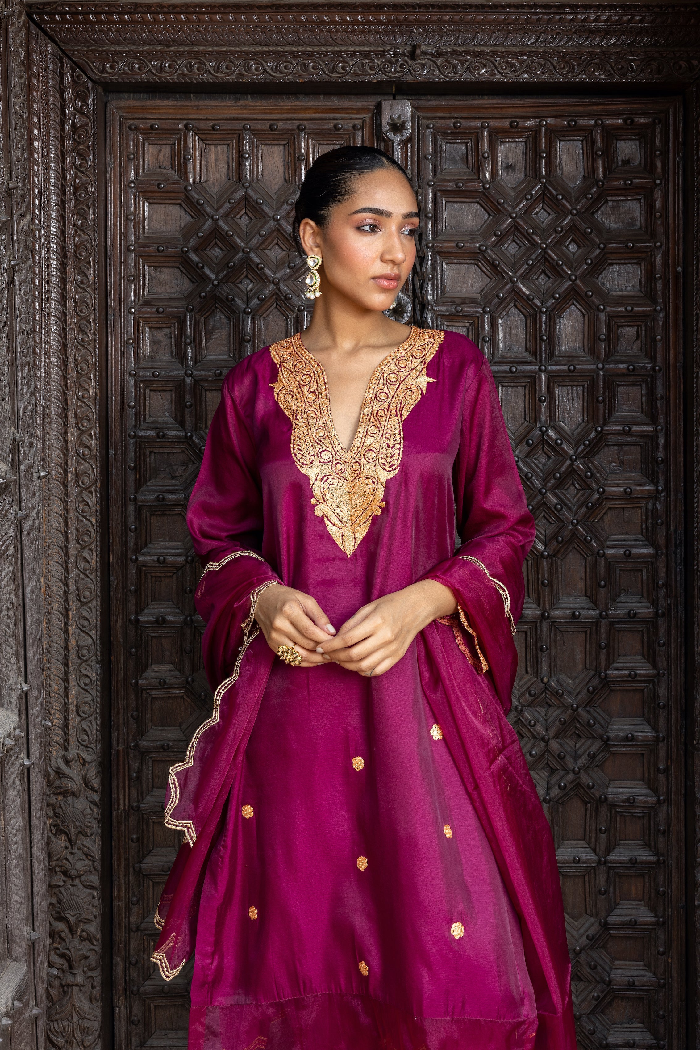 Plum Silk Kurta Set