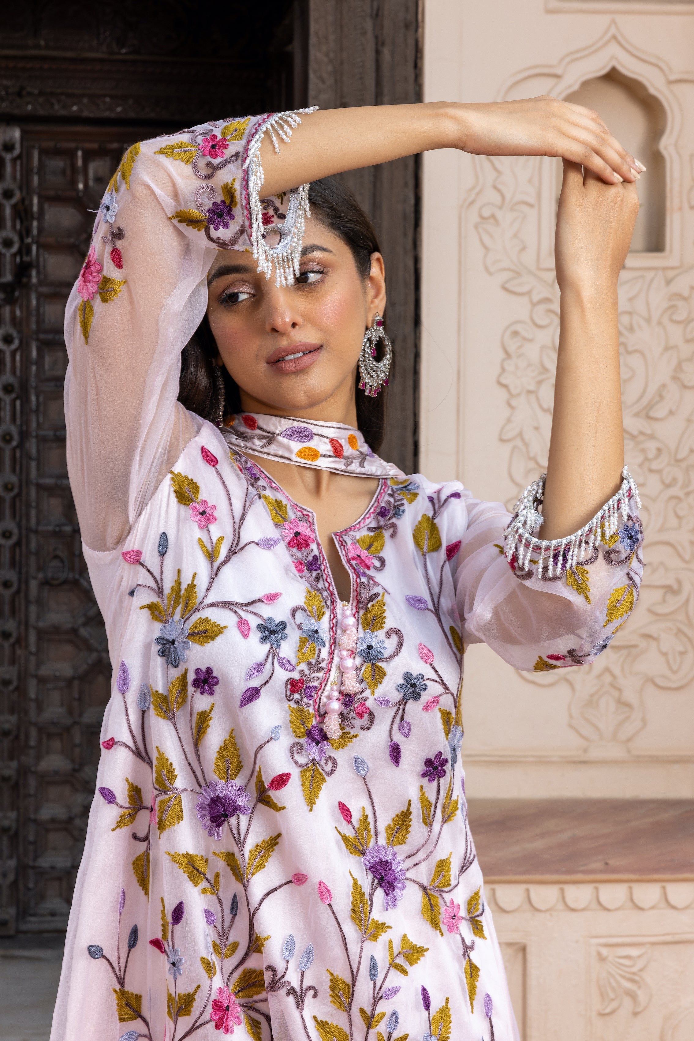 Rose Pink Khwabeeda Organza Kurta Set