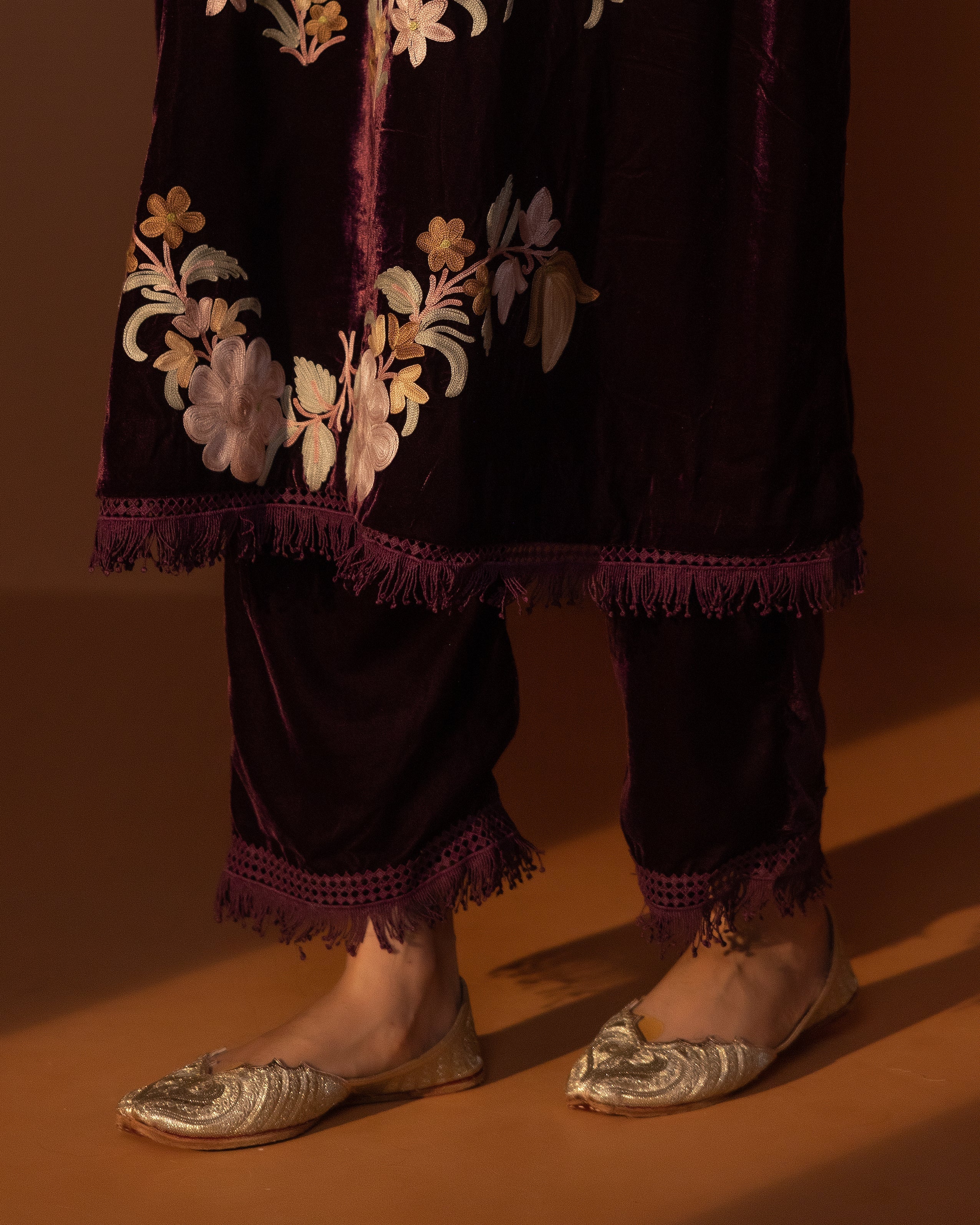 Wine Raeshmi Silk Velvet Kurta Set