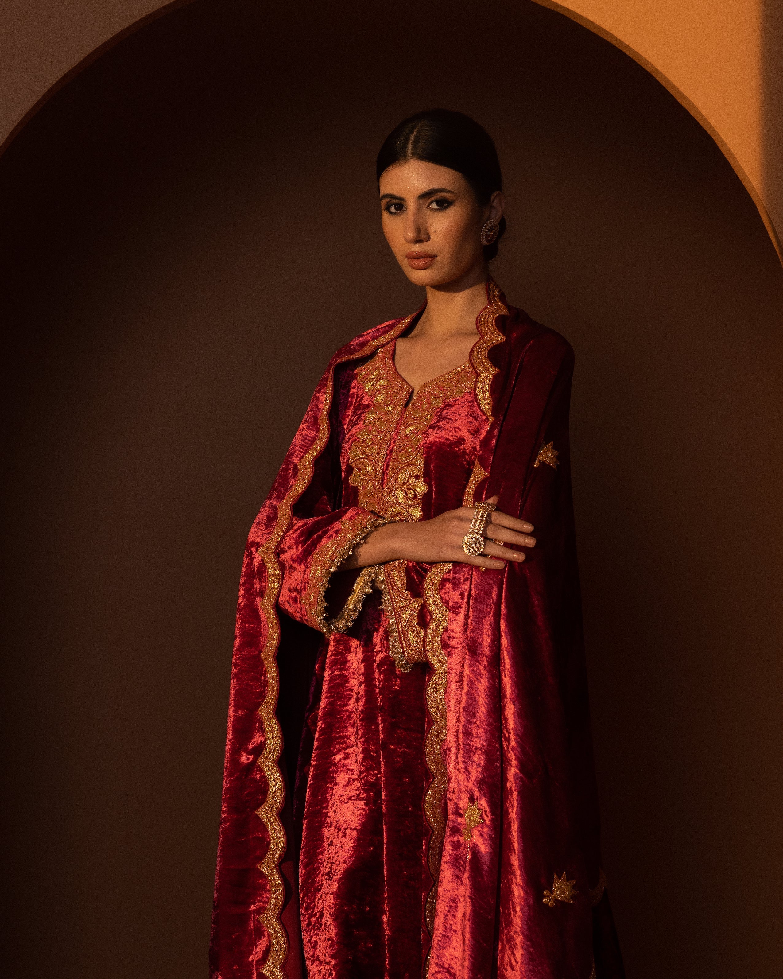 Raspberry Raeshmi Silk Velvet Kurta Set