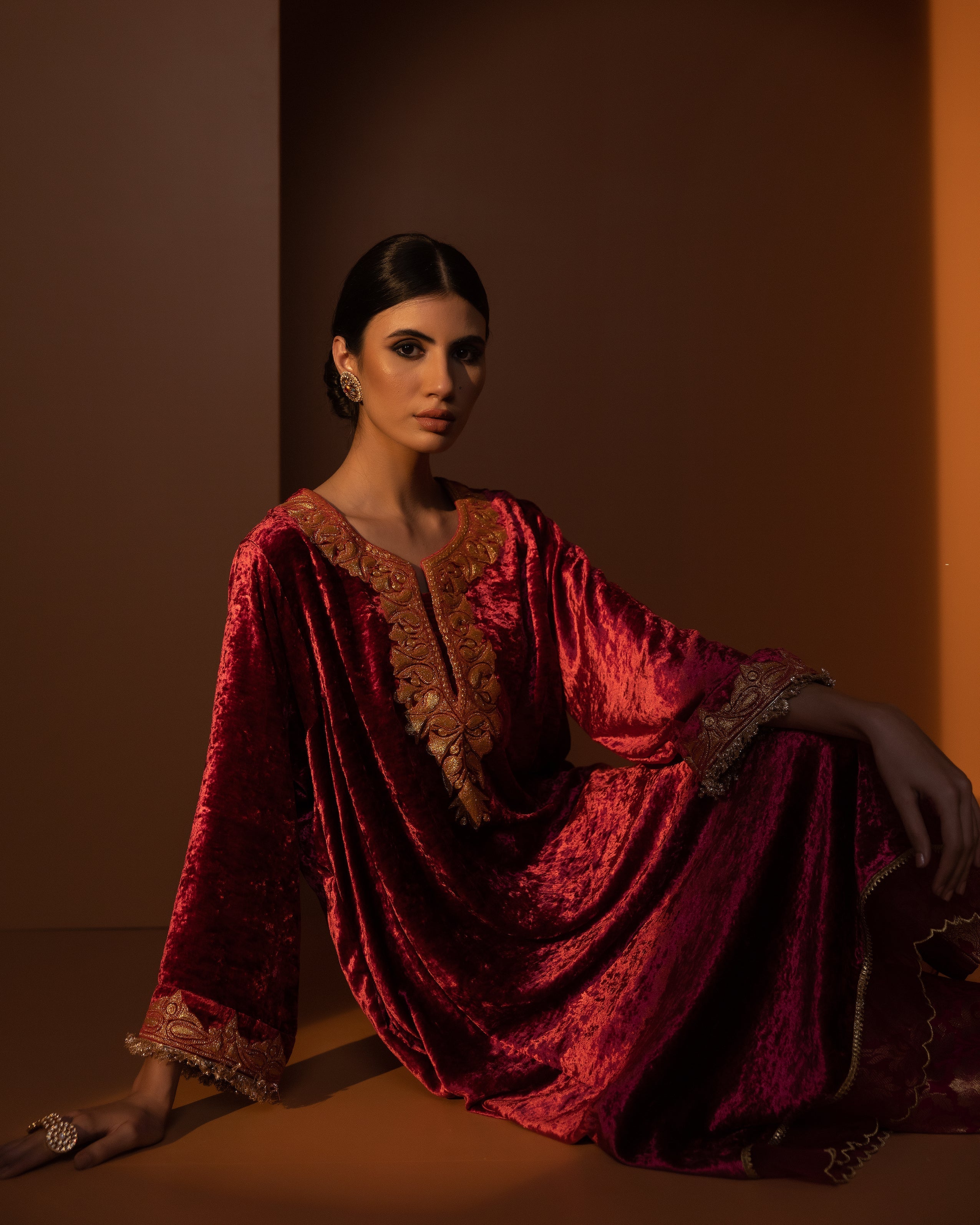 Raspberry Raeshmi Silk Velvet Kurta Set