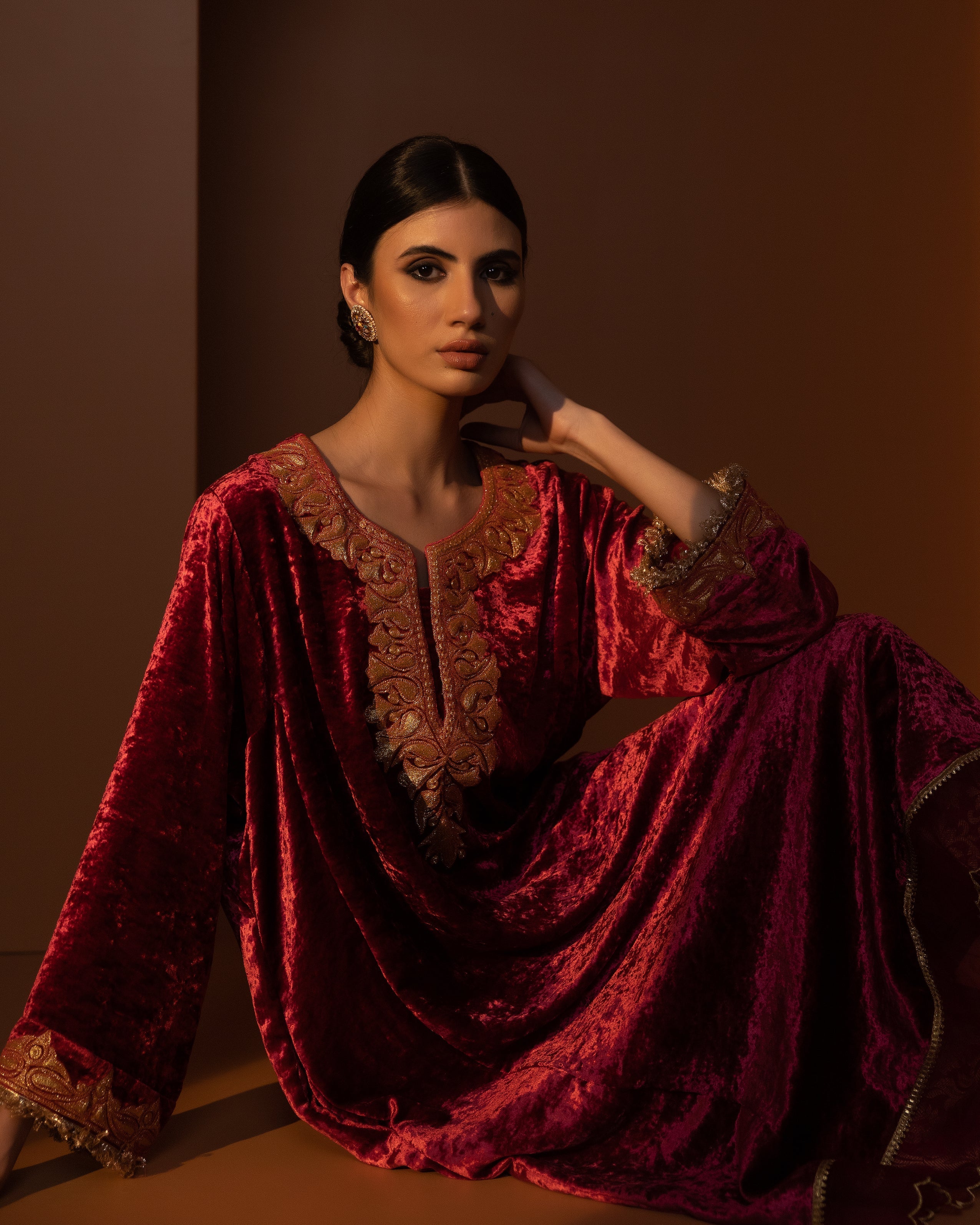 Raspberry Raeshmi Silk Velvet Kurta Set