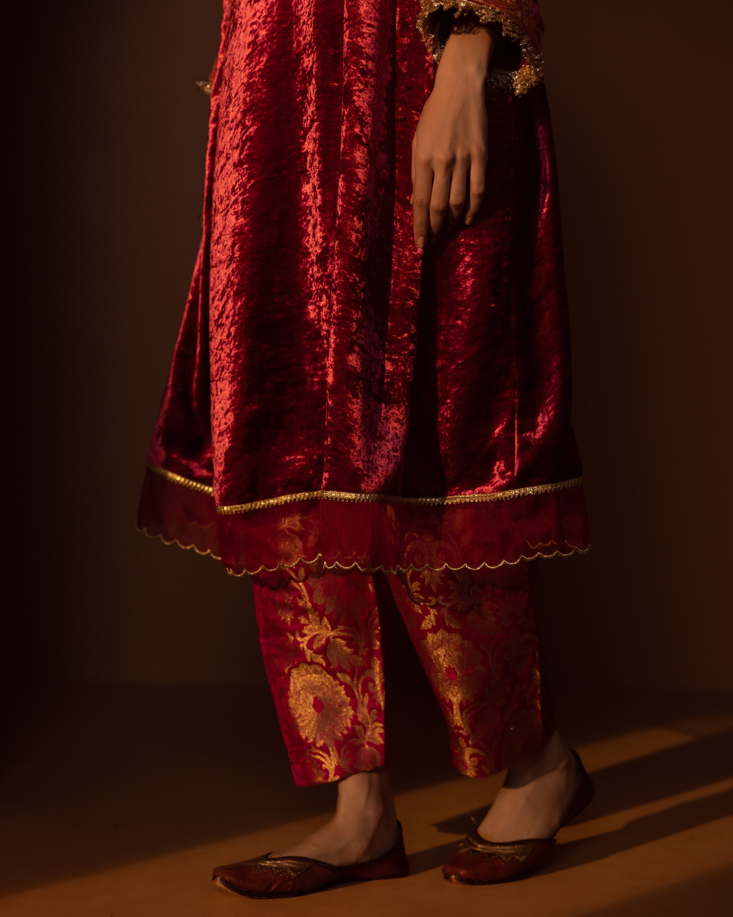 Raspberry Raeshmi Silk Velvet Kurta Set