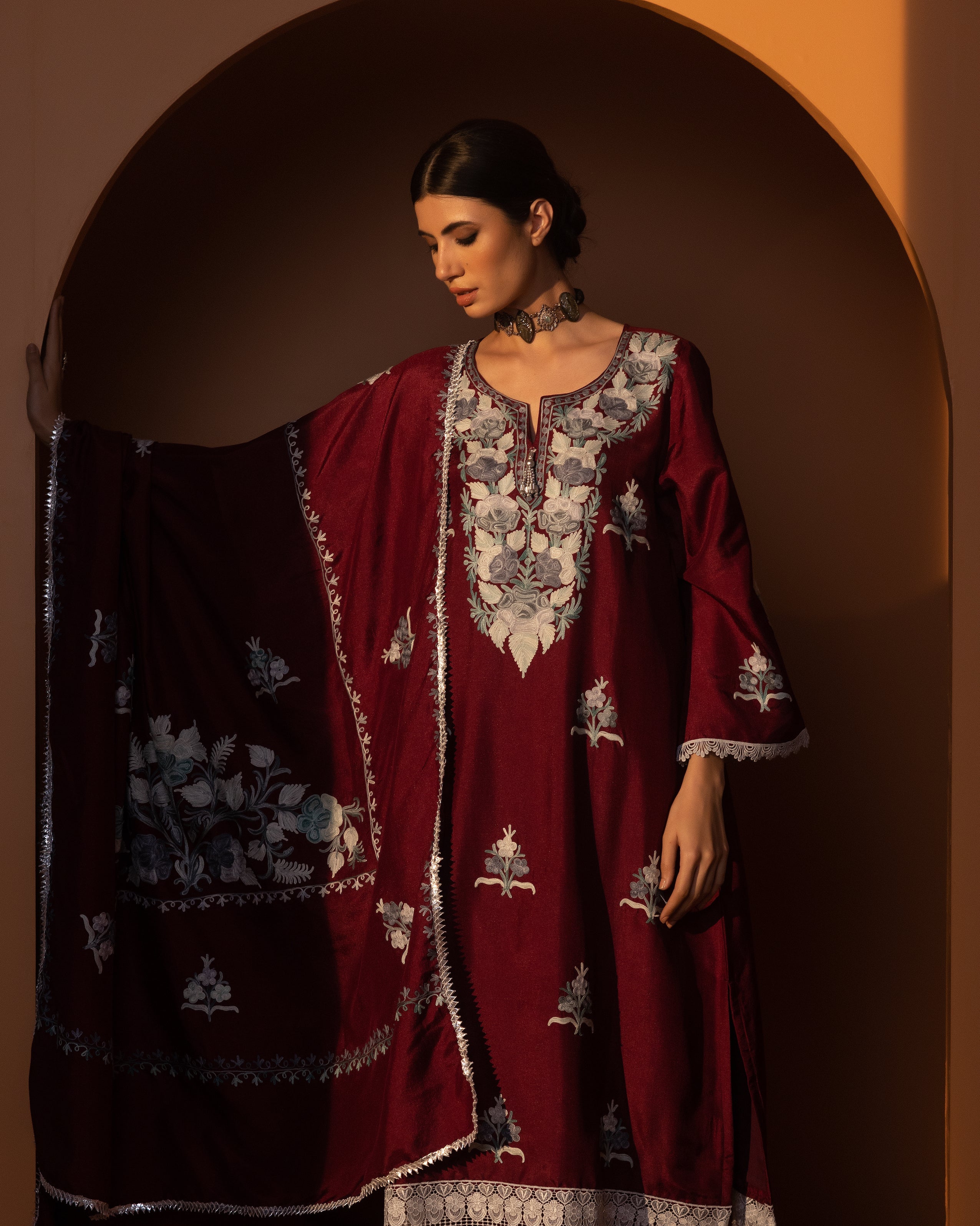 Maroon Silk Kurta Set