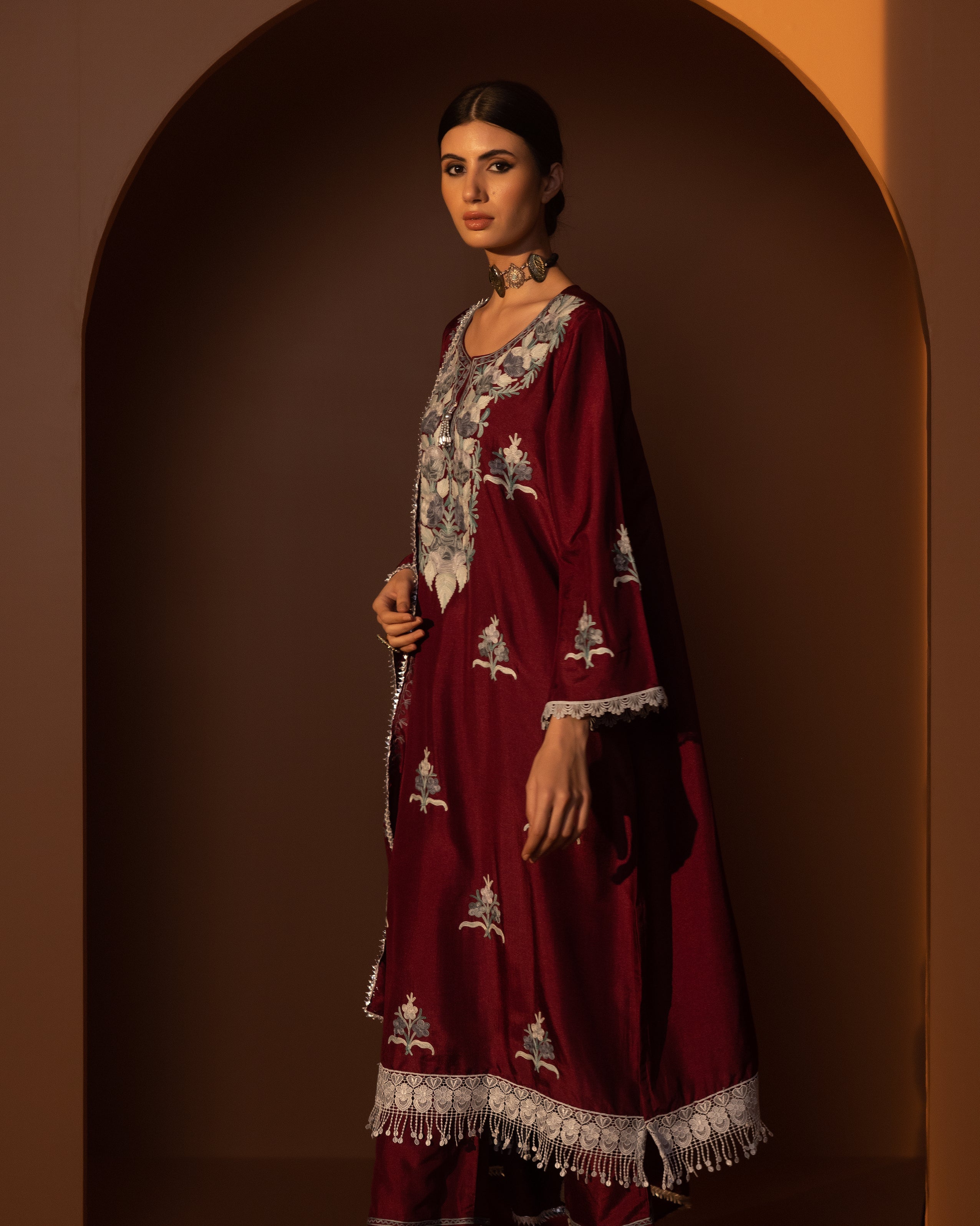 Maroon Silk Kurta Set