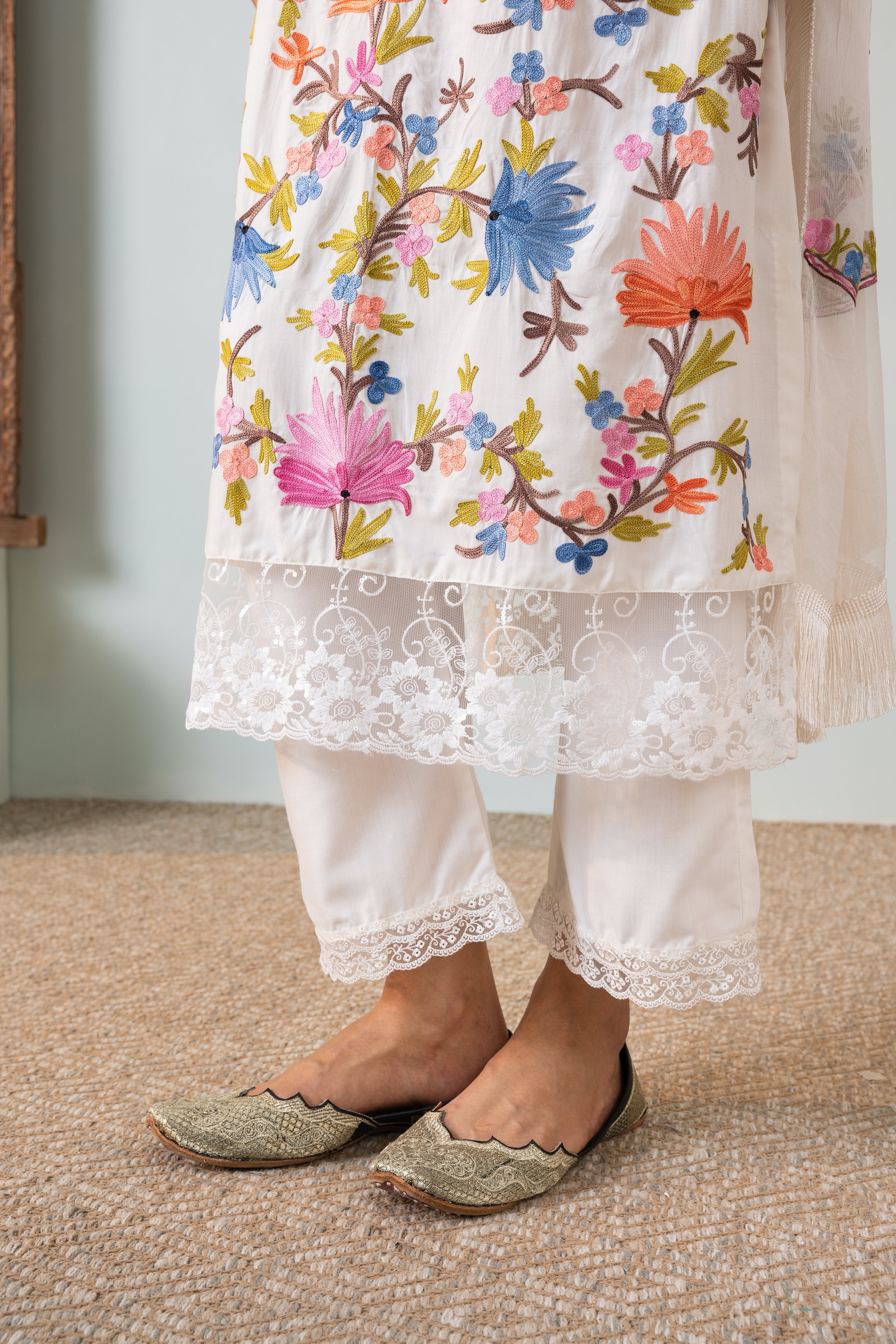 Ivory Gulbagh Cotton Kurta Set