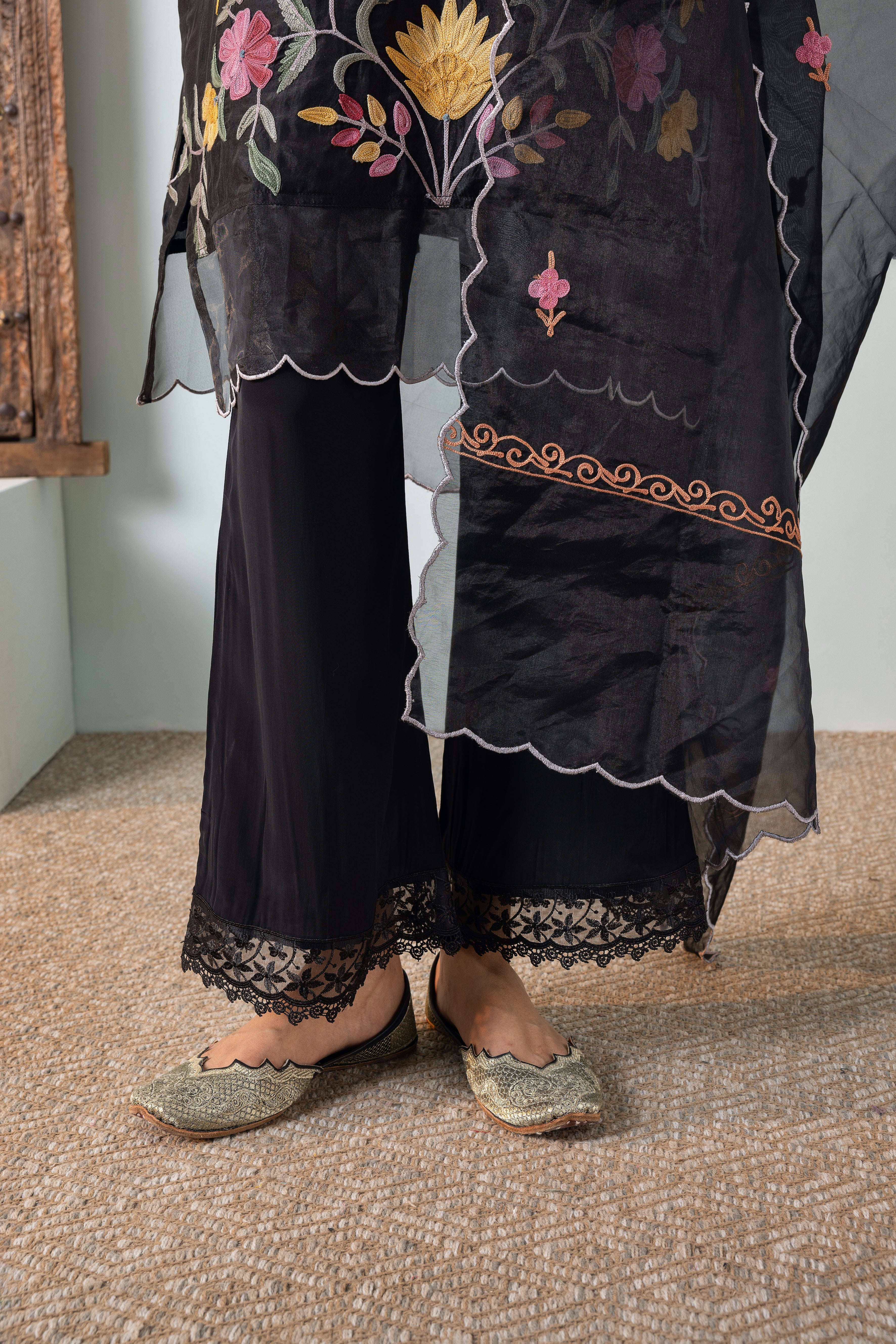 Black Guldasta Crepe Kurta Set