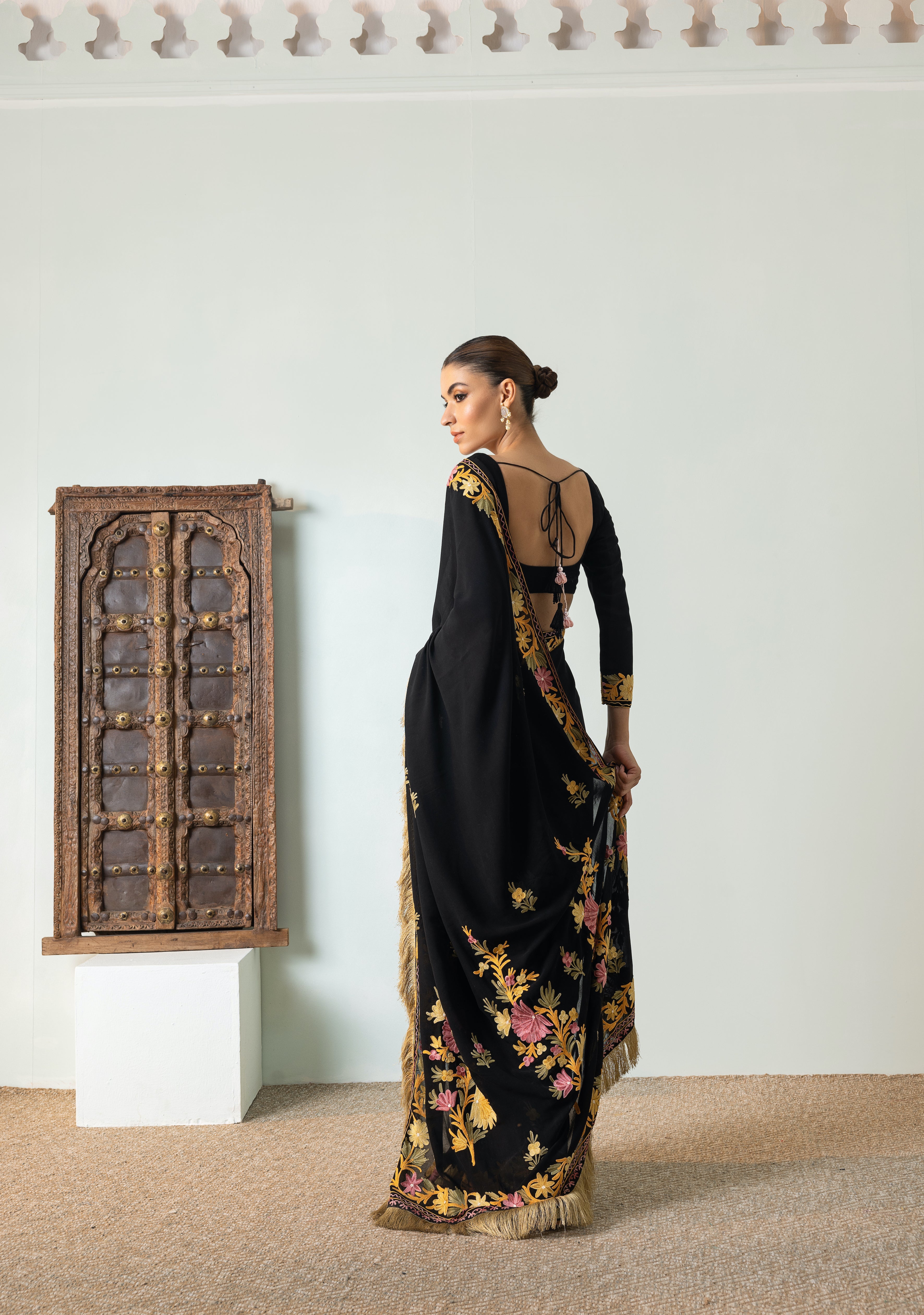 Gul Black Chiffon Draped Saree