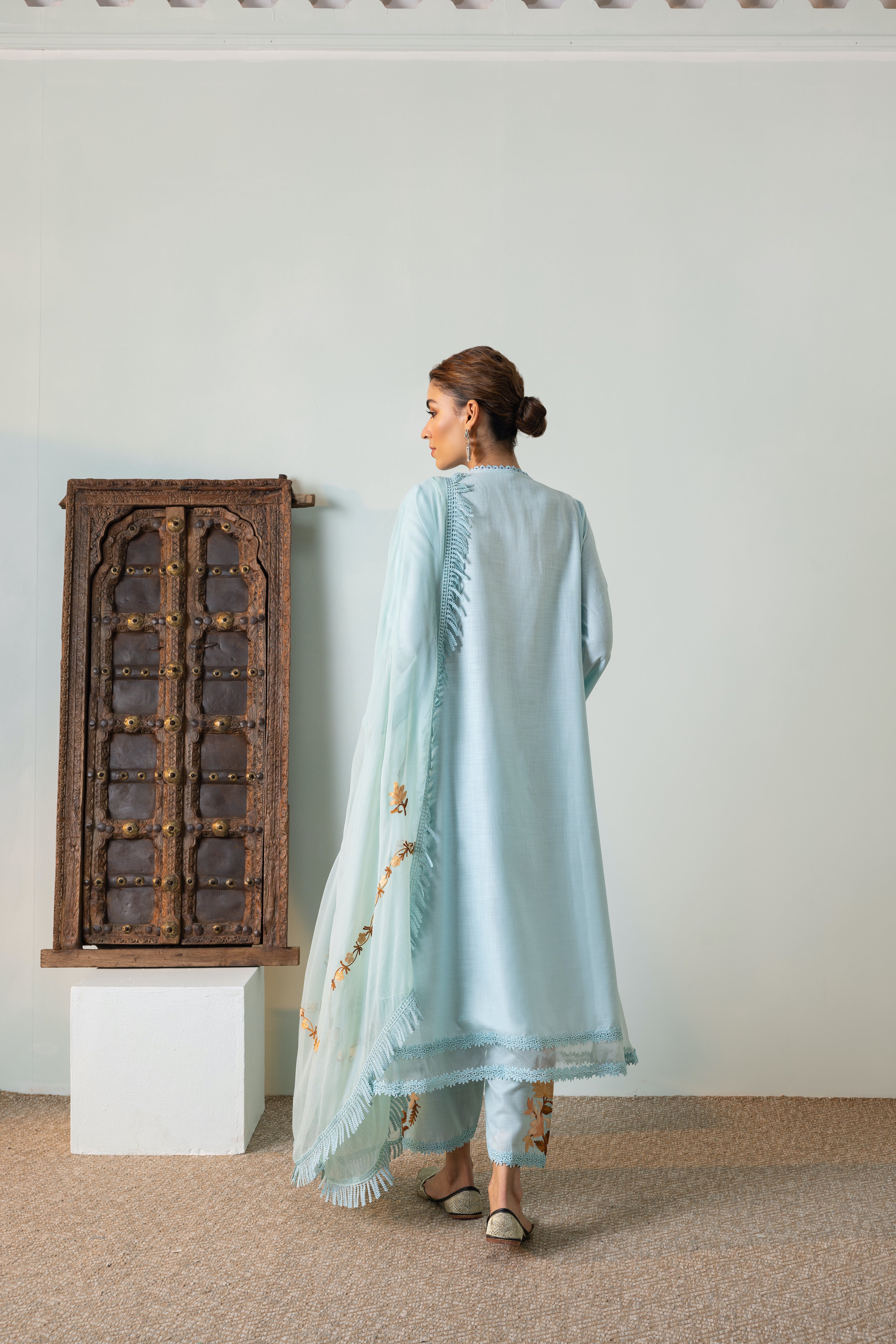 Sky Blue Cotton Pheran Set